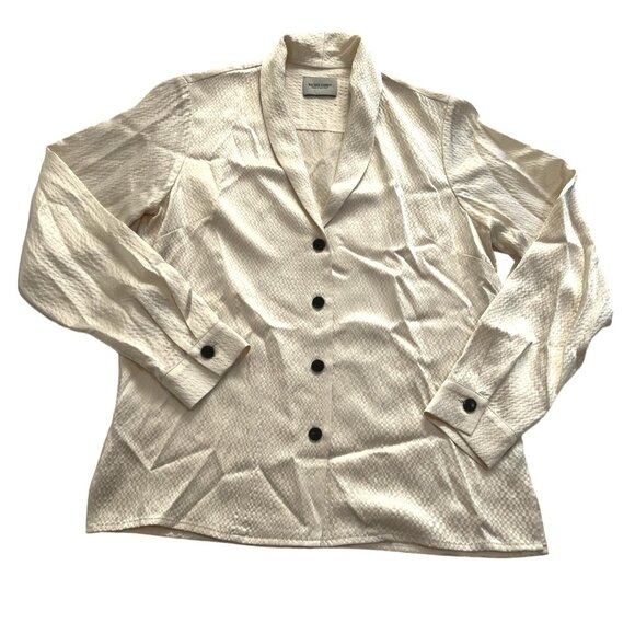 RACHEL COMEY Textured Silk Button Down Shirt in Cream - Picture 1 of 3